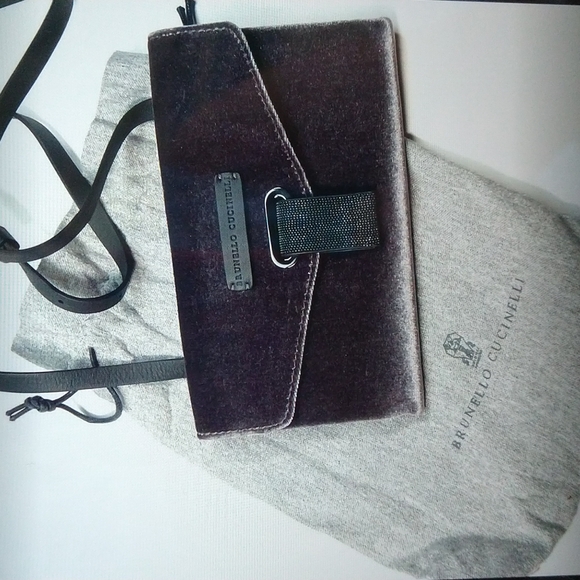 BRUNELLO CUCUNELLI Monili Grey Velvet Crossbody bag - Picture 2 of 8